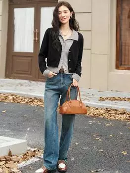 MISHOW женские искусственные кардиганы из двух предметов, свитер 2024, вязаный лоскутный лацкан с металлической пуговицей, женские винтажные топы MXC44Z0145 S