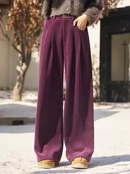 MISHOW женские вельветовые брюки 2024 новые элегантные фиолетовые утолщенные винтажные длинные брюки с высокой талией MXC57K0520
