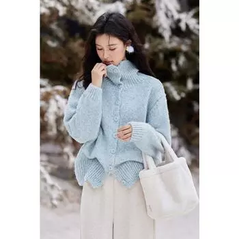 Mishow Женский свитер из шерстяной смеси с отложным воротником, однобортный, утолщенный, теплый, универсальный, вязаный кардиган MXD59Z1136 F фиолетовый