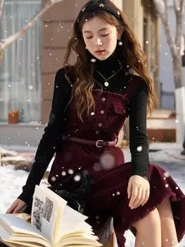 Mishow женское платье 2023 зимнее новое теплое элегантное повседневное модное вельветовое платье с поясом MXC56L1632