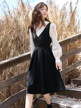 Mishow женское платье-майка 2023, осеннее новое платье трапециевидной формы во французском стиле во французском стиле, повседневное, элегантное, модное, с v-образным вырезом, без рукавов, MXC42L1565 S