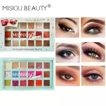 Misiou Beauty Хэллоуин Макияж Тени для век Тени для век Европейские и американские матовые тонкие вспышки Многоцветные тени для век Пластина 18 цветов 01