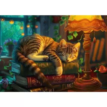 MISITU Jigsaw Puzzle 1000 Piece Puzzle Landscape Painting Cat Animal Book Study Present Birthday Christmas Stylish Interior Book and Cat x 70 (50 cm)