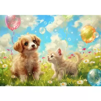 MISITU Jigsaw Puzzle Large Piece 100 Piece Puzzle Landscape Painting Cat Dog Pet Animal Cute Present Birthday Christmas Stylish Interior Kitten and