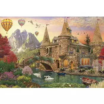 MISITU Jigsaw Puzzle Micro Piece 1000 Piece Puzzle Landscape Painting Castle Flower Garden Lake Present Birthday Christmas Stylish Interior Swan