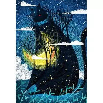 MISITU Jigsaw Puzzle Micro Piece 1000 Piece Puzzle Landscape Painting Cat Starry Sky Shooting Star Present Birthday Christmas Stylish Interior Cat