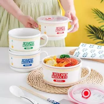 Миска для быстрого приготовления рамена Керамика Корейская миска для лапши быстрого приготовления с крышкой Фруктовый салат Рисовый суп Чаша Домашняя посуда Кухонные принадлежности