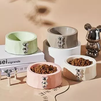Миска для домашних животных из нержавеющей стали, новая миска для домашних животных в форме медведя из каменной кладки, миска для кошачьего корма, миска для собачьего корма, нескользящая, противоударная миска для собак 17*16*7cm
