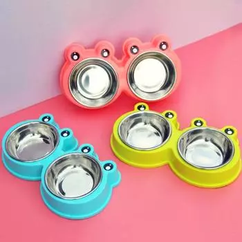 Миска для домашних животных в виде лягушки из мультфильма: Кормушка из нержавеющей стали для кошек и мелких собак Unpackaged розовый
