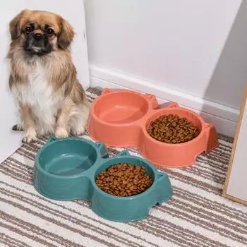 Миска для кормления домашних животных Нескользящее дно, гладкие края, однотонные, удобные, двойные миски с большим содержимым зелёный