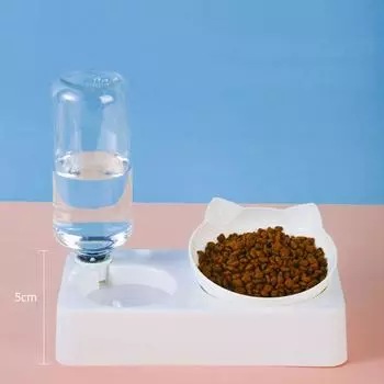 Миска для кошачьего корма, автоматическая кормушка, диспенсер для воды, контейнер для корма для кошек и собак, поилка, приподнятая подставка, двойная миска, кормушка для щенков и кошек белый