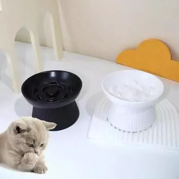 Миска для кошачьей еды, керамические приподнятые миски для кошек, маленьких собак, миски для медленной подачи, предотвращающие удушье, кормушки для домашних животных, предотвращающие глотание, принадлежности для щенков