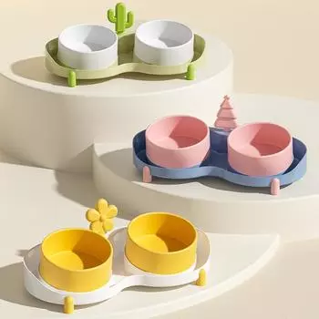 Миска для кошачьей еды Приподнятая миска для кошек для еды и воды Керамическая двойная миска для кошек шириной 5 дюймов Наклоненная кормушка для кормления Double Bowl зелёный