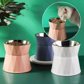 Миска для кошек и собак из нержавеющей стали с высокой защитой для ног и шеи, миска для кормления домашних животных с защитой от опрокидывания розовый