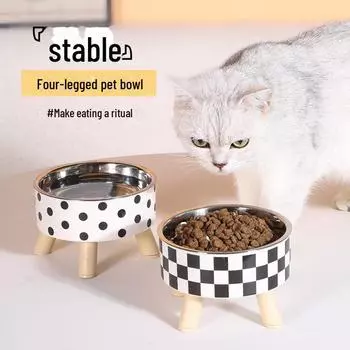 Миска для кошек и собак из нержавеющей стали с защитой от опрокидывания — большой размер Check pattern
