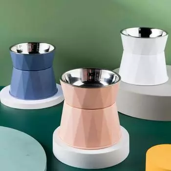 Миска для кошек из нержавеющей стали с высокими ножками, миска для собак, защита шеи, корм для кошек, вода, не опрокидывающаяся миска, принадлежности для кормления домашних животных
