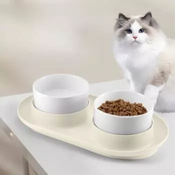 Миска для кошек, миска для кошачьего корма, двойная миска, керамическая миска для собак, защита шейного позвонка, миска для кошачьего корма, миска для питья, миска для собак, предотвращающая опрокидывание 37*20*10cm