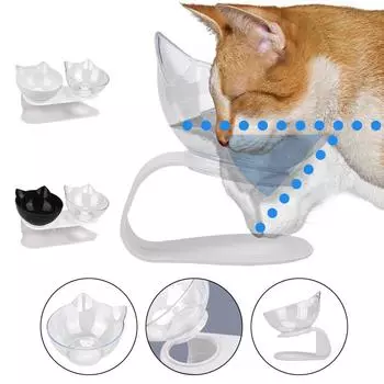 Миска для кошек Миска для собак Корм для домашних животных Кормушка для воды Прочные двойные миски Нескользящие принадлежности для домашних животных Защита шейного отдела позвоночника White