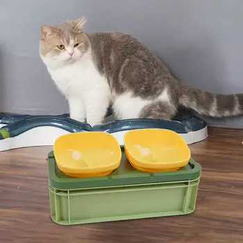 Миска для кошек, прочная для собак и кошек, 2 нескользящие миски, защита шеи питомца, блюдо зелёный