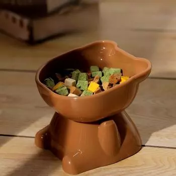 Миска для кошек с защитой для лица, медвежонок, миска для защиты шеи питомца, миска для кошек, устойчивая к опрокидыванию, миска для риса и корма для кошек S розовый