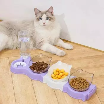 Миска для кошек, совмещаемая с питьевой бутылкой, двойная миска, многофункциональная автоматическая кормушка для животных, защищающая от мокрого рта, миски для корма для собак as shown белый