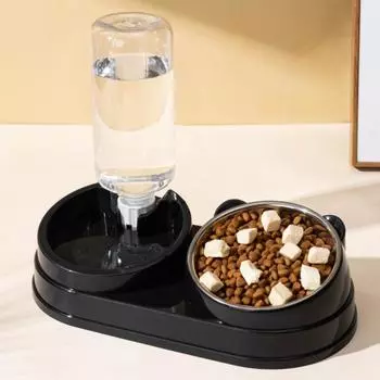Миска для кошек, таз для кошек, автоматическая питьевая вода, двойная миска, миска из нержавеющей стали для питья воды для домашних животных, товары для животных One Size