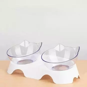 Миска для кошек, таз для собак, нескользящая двойная миска для кошачьего корма, миска для домашних животных с подставкой, прозрачная миска для воды для кошек и собак, кормушка, аксессуары для кошек белый