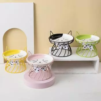 Миска для кошки керамическая на высокой ножке с горлышком миска для зерна неглубокая с большим диаметром миска для корма для питомца