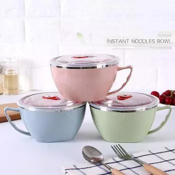 Миска для лапши быстрого приготовления из нержавеющей стали, двухслойная изолированная миска для лапши быстрого приготовления, термоизоляционная коробка для взрослых с защитой от ожогов, коробка для хранения свежести с крышкой синий