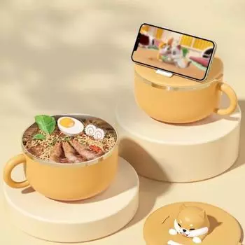 Миска для лапши быстрого приготовления из нержавеющей стали 304 с функцией держателя для мобильного телефона и отверстием для фильтра, суповая миска для студентов общежития