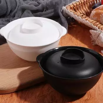 Миска для лапши быстрого приготовления, пригодная для микроволновой печи, бинауральная суповая миска, столовые приборы, миска для рамэна, общежитие чёрный