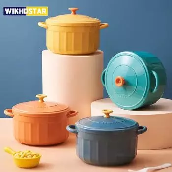 Миска для лапши быстрого приготовления с ручкой, однотонная, антиожоговая, студенческая пищевая емкость, здоровая посуда, миска, столовая посуда