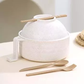 Миска для лапши быстрого приготовления, студенческая миска для рамена с большими волокнами, набор столовых приборов для столовой, набор из шести предметов для супа One Size бежевый