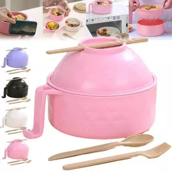 Миска для лапши быстрого приготовления, студенческая миска для рамена с большими волокнами, набор столовых приборов для столовой, набор из шести предметов для супа One Size синий