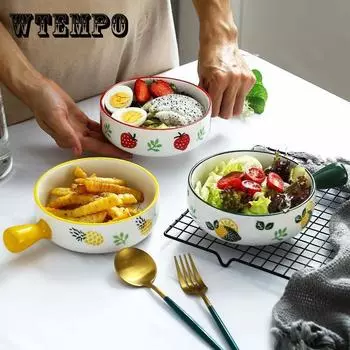 Миска для лапши быстрого приготовления в скандинавском стиле с ручкой Керамическая миска для выпечки Чаша для запеченного риса Чаша для фруктового салата Домашняя микроволновая печь Креативный противень One size