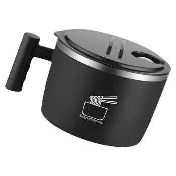 Миска для лапши из нержавеющей стали 304 с крышкой, герметичная, столовая посуда для офиса, общежития, путешествий, портативный контейнер для супа A чёрный