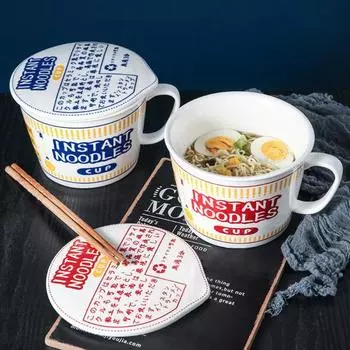 Миска для лапши на 1000 мл с крышкой, анти-обжигающая ручка, керамика, японский стиль, миска для супа, контейнер для еды, обеда красный