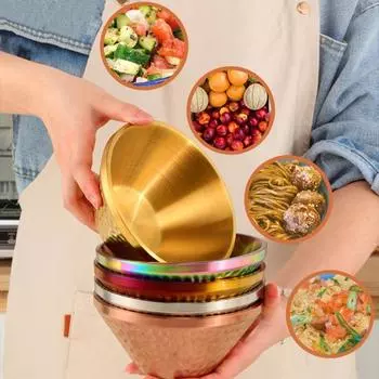 Миска для лапши рамэн, двухслойная пищевая посуда из нержавеющей стали с защитой от ожогов, молотковый узор, рисовый салат, суп