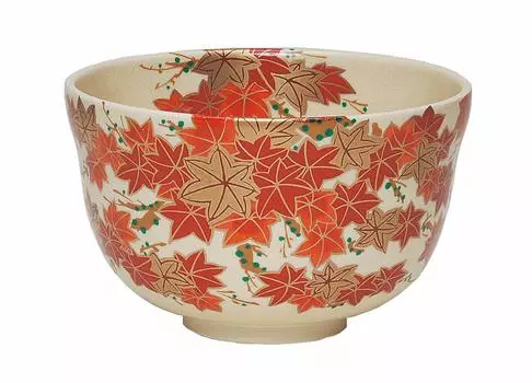 Миска для матча Miyachi Eikou, белая, диаметр x высота, размер подарочной коробки с осенними листьями Ninsei: 12,4 7,8 см белый