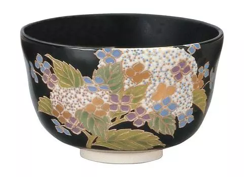 Миска для матча Miyachi Eikou, черная, диаметр x высота, черная, подарочная коробка с гортензией Nisei, размер 12,4 7,8 см чёрный