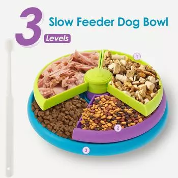 Миска для медленного питания для собак, 3-слойная вращающаяся головоломка, дозатор корма для домашних животных с зубной щеткой, устойчивая к удушению, миска для кошек и собак, игра для дрессировки
