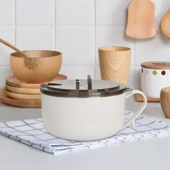 Миска для рамэна с крышкой Чашка для лапши Дренажное отверстие для еды Ручка для супа быстрого приготовления 1300ml