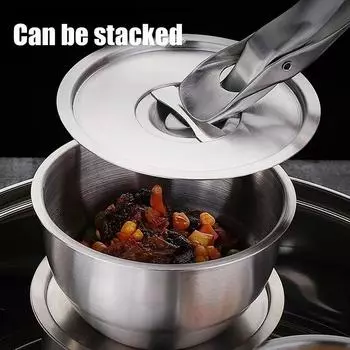 Миска для риса из нержавеющей стали 304 с крышкой, миска для супа, миска для риса на пару, детская маленькая миска с защитой от ожогов, кухонные инструменты