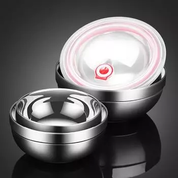 Миска для риса из нержавеющей стали, суповая миска, детская обеденная миска, двухслойная, с защитой от ожогов, большая миска для лапши быстрого приготовления