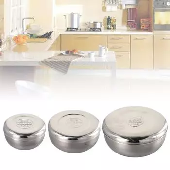 Миска для риса из нержавеющей стали, удобная сервировочная миска с крышкой, практичный металлический контейнер для еды с крышкой, принадлежности для готовки S