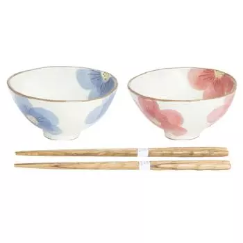 Миска для риса розово-голубая диаметр 12 x В6 см x 2 с палочками для еды Hanatsubaki парная миска для риса K7-14