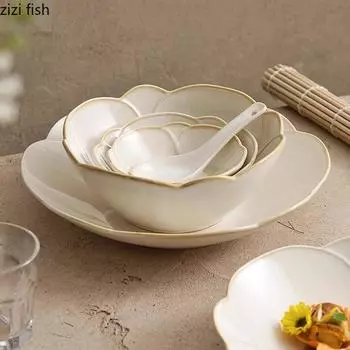 Миска для риса с желтым лепестком Керамическая посуда Миска для десерта Миска для густого супа Рыбные миски Миски для закусок Посуда для молекулярной кухни