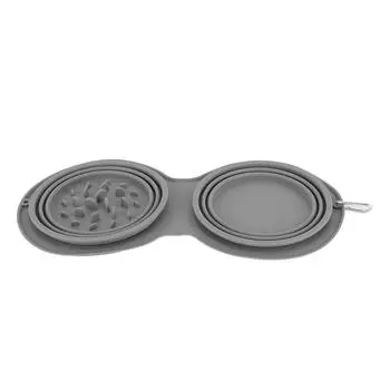 Миска для собак, легко моющаяся, складная, силиконовая, для еды, воды, двойная миска для собак с ковриком для путешествий