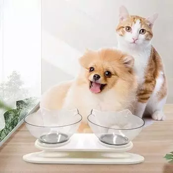 Миска для собак Миска для кошек Двойная миска Автоматическая миска для питьевой воды Anti-Tip Корм для кошек Миска для риса для собак Товары для кошек Миска 27*14*8cm