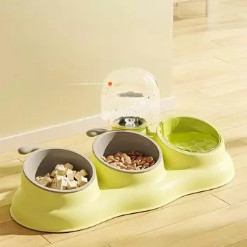 Миска для собак Миска для собак Миска для корма для собак с тремя мисками Керамическая миска для кошек Автоматический дозатор воды Противоударная миска для домашних животных Товары для собак 21*43*27.5cm